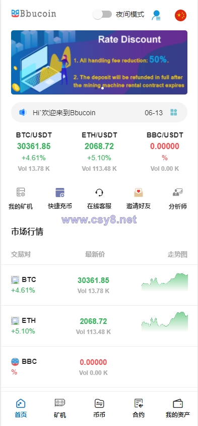 全开源Bbank多语言交易所二开平台币/矿机系统/分析师/币币合约交易 - 财神爷海外源码-财神爷海外源码